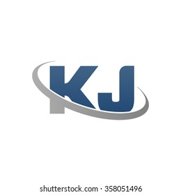 initial letter KJ swoosh ring company logo blue gray