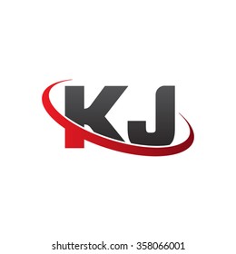 initial letter KJ swoosh ring company logo red black