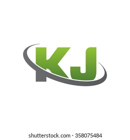 initial letter KJ swoosh ring company logo green gray