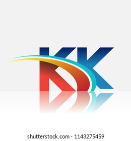 initial letter KK logotype company name colored red and blue and swoosh design. vector logo for business and company identity.

