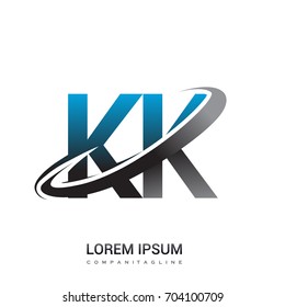 initial letter KK logotype company name colored blue and grey swoosh design. logo design for business and company identity