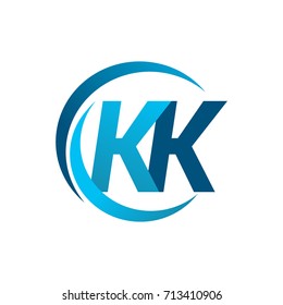 initial letter KK logotype company name blue circle and swoosh design. vector logo for business and company identity