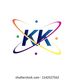 initial letter KK logotype science icon colored blue, red, green and yellow swoosh design. vector logo for business and company identity.
