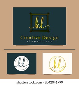 Initial letter KL calligraphy handwritten logo. Feminine logo collections and business card template. handwriting logo of initial signature, wedding, fashion, floral and botanical.
