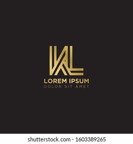 Initial Letter KL linked uppercase overlap modern gold logo vector design template. Suitable for business, consulting group company.
