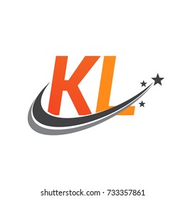 initial letter KL logotype company name colored orange and grey swoosh star design. vector logo for business and company identity.