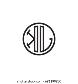 Initial letter KL, minimalist line art monogram circle logo, black color