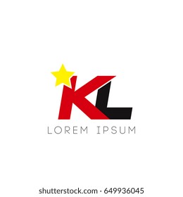 Initial letter kl yellow star logo red black