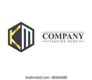 Initial Letter KM Hexagonal Design Logo