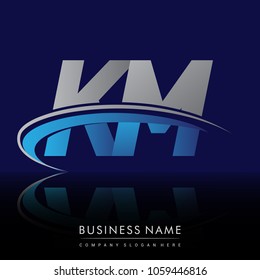 initial letter KM logotype company name colored blue and grey swoosh design. vector logo for business and company identity.