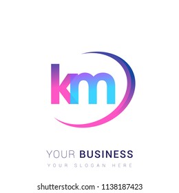 initial letter KM logotype company name, coloreful and swoosh design. vector logo for business and company identity.