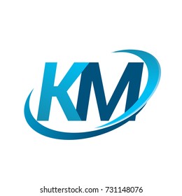 initial letter KM logotype company name colored blue swoosh design concept. vector logo for business and company identity.