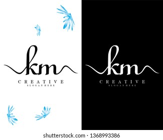 initial letter km, mk handwriting logo template design vector