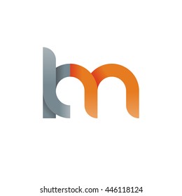 initial letter km modern linked circle round lowercase logo orange gray