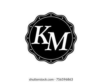 Initial letter KM monogram logo black seal stamp lace