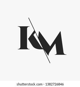Initial Letter KM Monogram Sliced. Modern logo template isolated on gray background