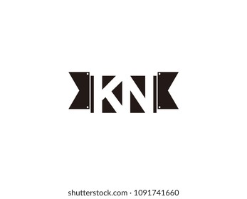 Initial letter kn black ribbon logo design