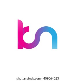 initial letter kn linked round lowercase logo pink blue