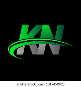 initial letter KN logotype company name colored green and black swoosh design. vector logo for business and company identity.
