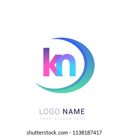 initial letter KN logotype company name, coloreful and swoosh design. vector logo for business and company identity.