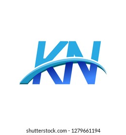 initial letter KN logotype company name colored blue and swoosh design. vector logo for business and company identity.