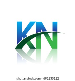 initial letter KN logotype company name colored blue and green swoosh design. vector logo for business and company identity.
