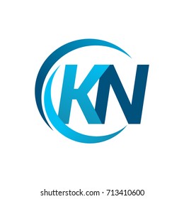 initial letter KN logotype company name blue circle and swoosh design. vector logo for business and company identity.