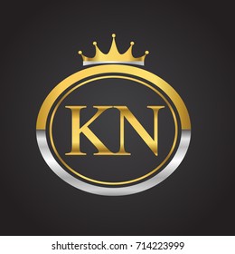 initial letter KN logotype company name with oval shape and crown, gold and silver color. vector logo for business and company identity