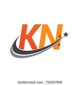 initial letter KN logotype company name colored orange and grey swoosh star design. vector logo for business and company identity.