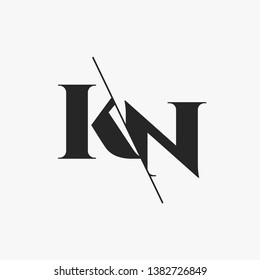 Initial Letter KN Monogram Sliced. Modern logo template isolated on gray background