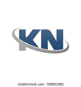 initial letter KN swoosh ring company logo blue gray