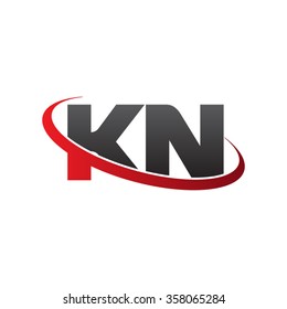 initial letter KN swoosh ring company logo red black