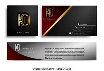 initial letter KO logotype company name colored gold elegant design. Vector sets for business identity on black background.