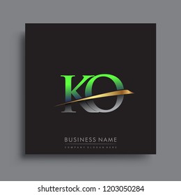 initial letter KO logotype company name colored green and gold swoosh design. vector logo for business and company