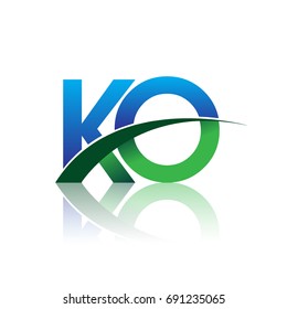 initial letter KO logotype company name colored blue and green swoosh design. vector logo for business and company identity.
