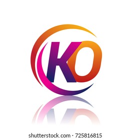 initial letter KO logotype company name orange and magenta color on circle and swoosh design. vector logo for business and company identity.