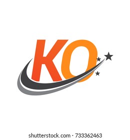 initial letter KO logotype company name colored orange and grey swoosh star design. vector logo for business and company identity.
