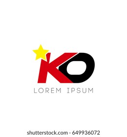 Initial letter ko yellow star logo red black