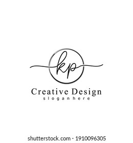 Initial letter KP calligraphy handwritten logo. Handwritten alphabet in the logo template. Letters and Alphabet for your logo design.