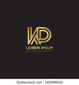 Initial Letter KP linked uppercase overlap modern gold logo vector design template. Suitable for business, consulting group company.