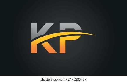 Initial Letter KP Logo Design With Swoosh. Creative And Modern KP Logo Design on Black Background.