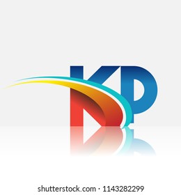 initial letter KP logotype company name colored red and blue and swoosh design. vector logo for business and company identity.