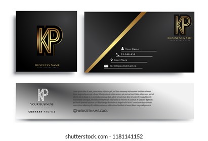 initial letter KP logotype company name colored gold elegant design. Vector sets for business identity on black background.