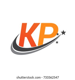 initial letter KP logotype company name colored orange and grey swoosh star design. vector logo for business and company identity.