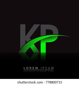 initial letter KP logotype company name colored green and black swoosh design. vector logo for business and company identity.
