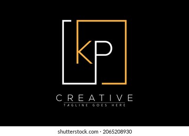 Initial letter kp, pk, p, k elegant and luxury Initial with Rectangular frame minimal monogram logo design vector template