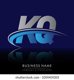 initial letter KQ logotype company name colored blue and grey swoosh design. vector logo for business and company identity.