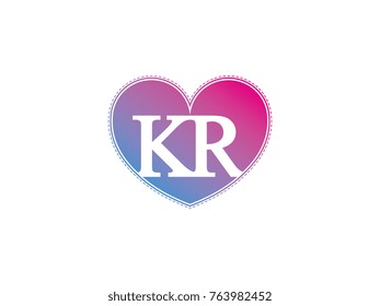 the initial letter KR in the heart symbol as a logo, sign and decoration
