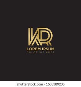 Initial Letter KR linked uppercase overlap modern gold logo vector design template. Suitable for business, consulting group company.