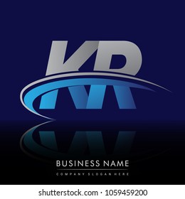initial letter KR logotype company name colored blue and grey swoosh design. vector logo for business and company identity.